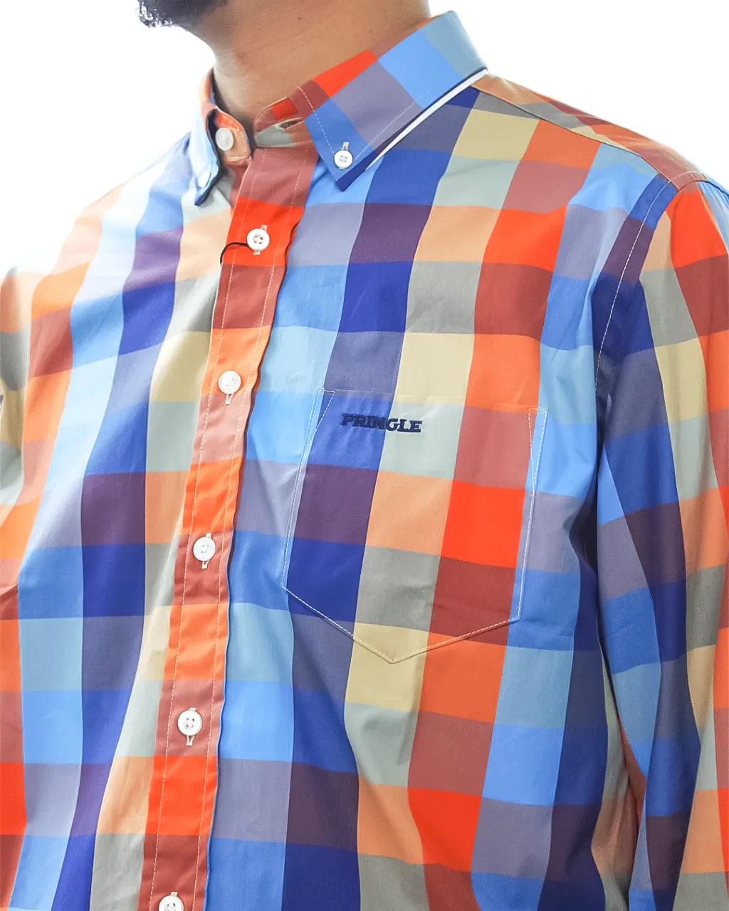 Pringle LS Rust Blue Check Classic Reg Fit Shirt