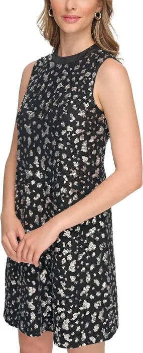 Sequin Mesh Dress Black/ Silver - Kensie