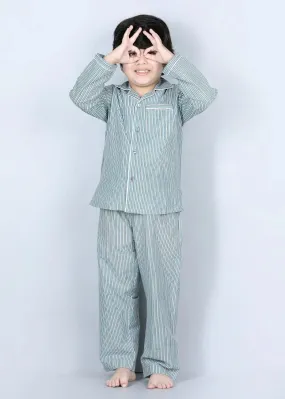 Stripes Green Cotton Full Sleeves Night Suit (1-12 Years)