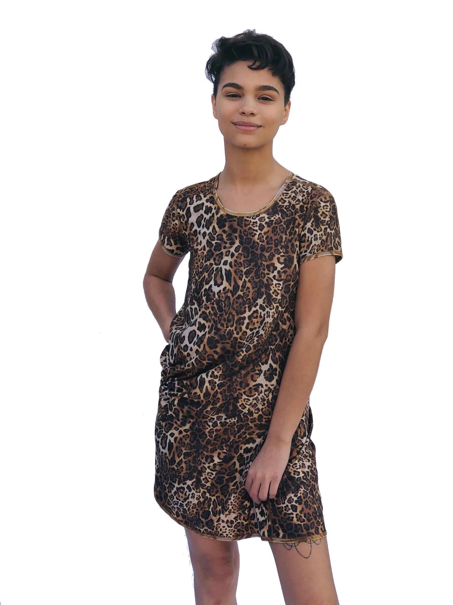 SWING DRESS BROWN TIGER/LEOPARD