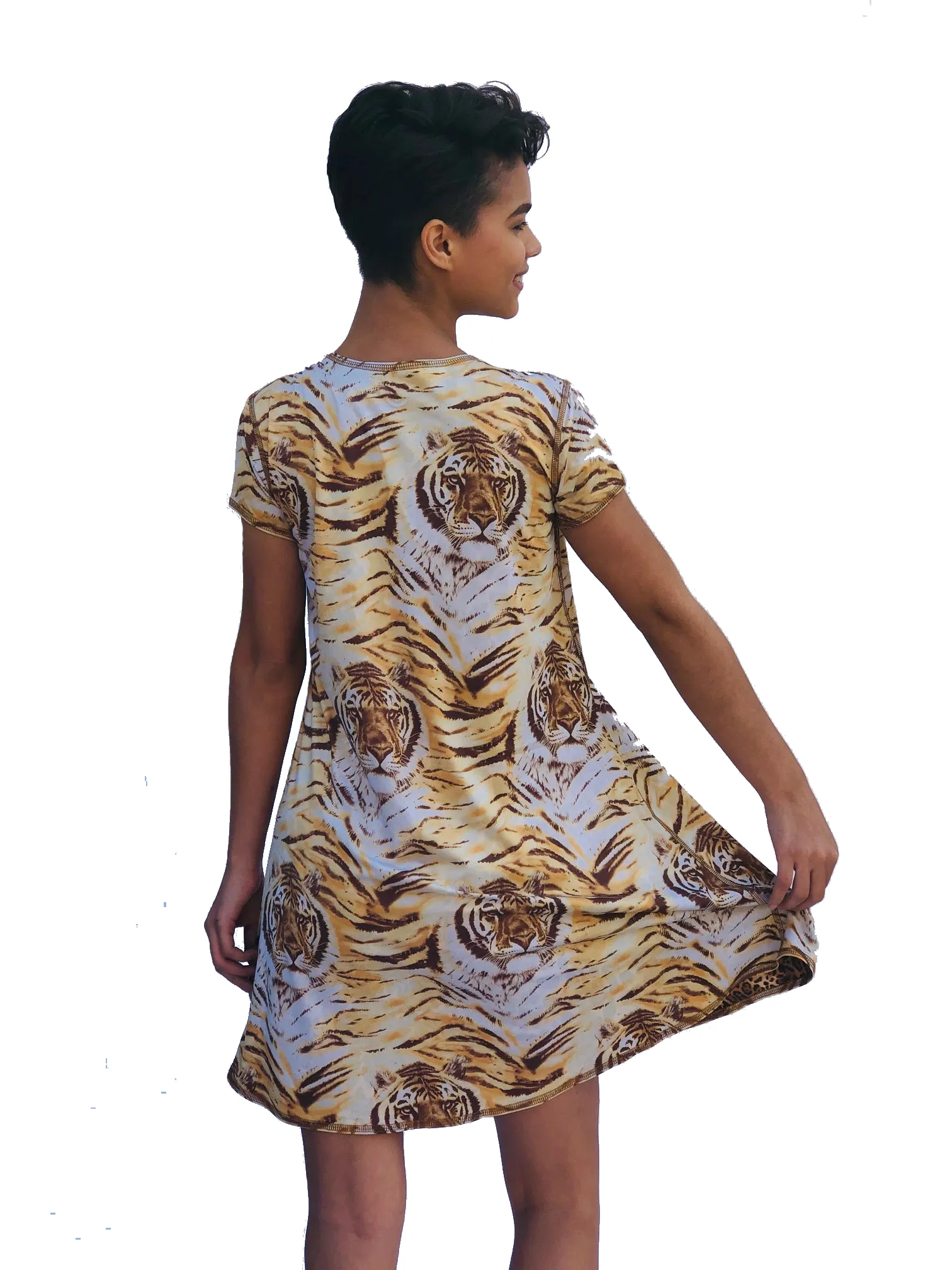 SWING DRESS BROWN TIGER/LEOPARD