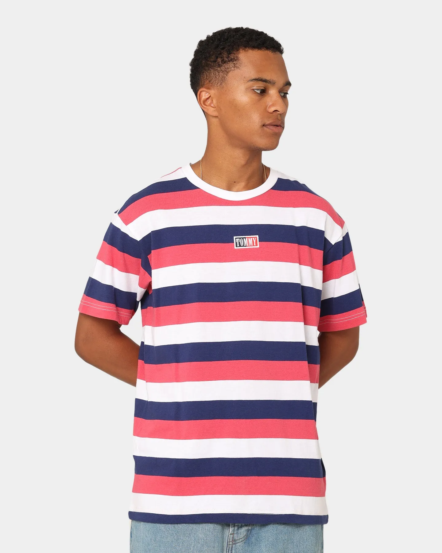 Tommy Jeans TJM Relaxed Timeless Stripe T-Shirt Washed Crimson