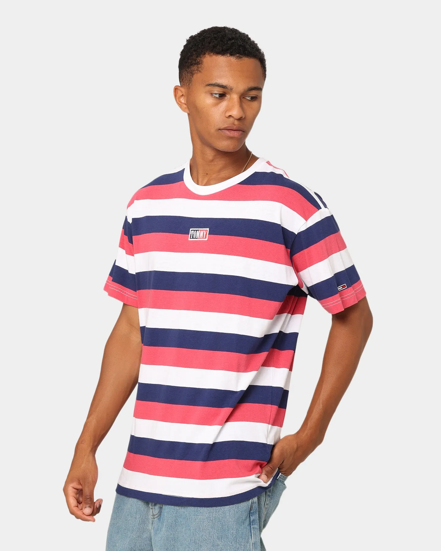 Tommy Jeans TJM Relaxed Timeless Stripe T-Shirt Washed Crimson