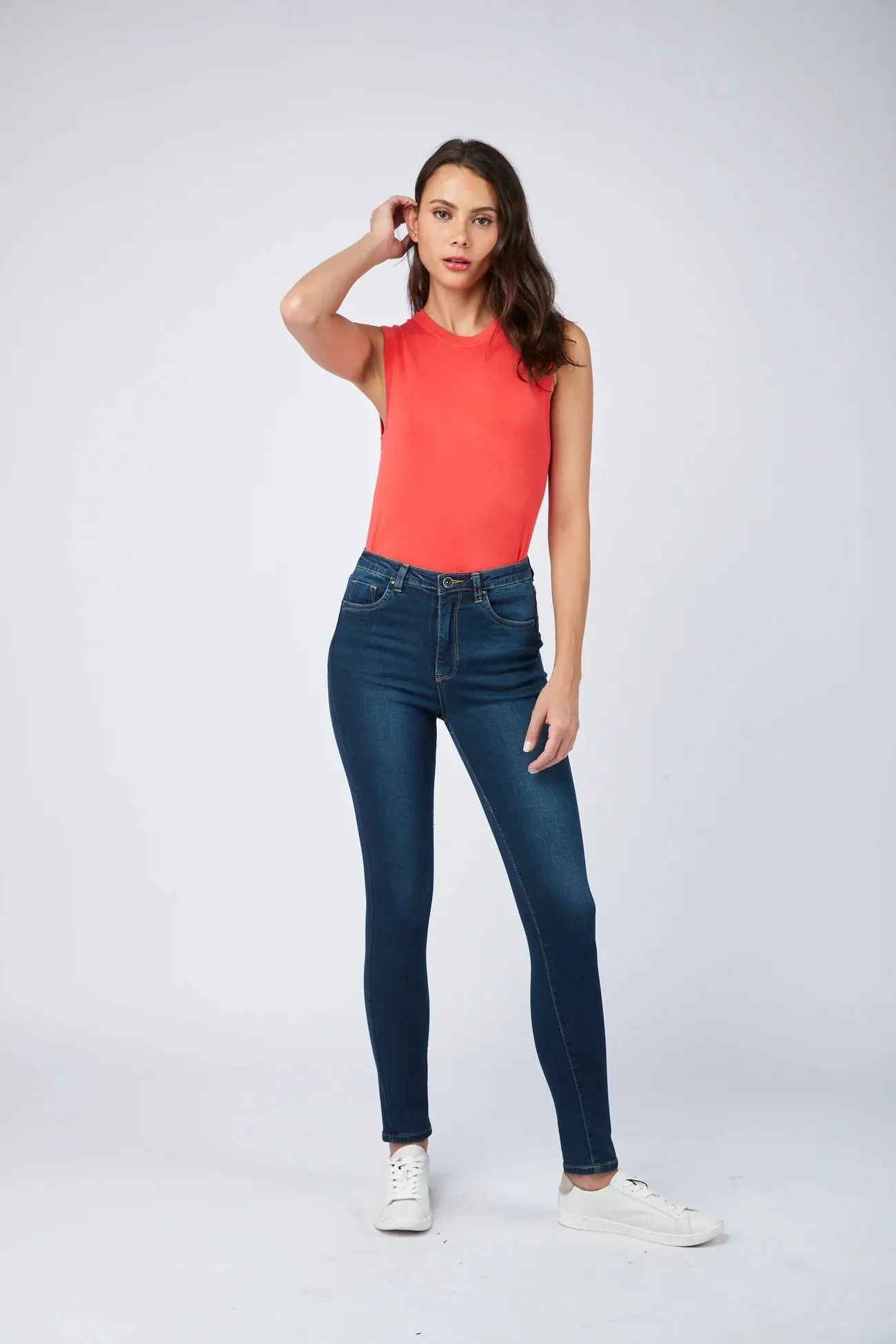 Toxik3 L185-J75 High Waisted Skinny Jeans - Navy Blue