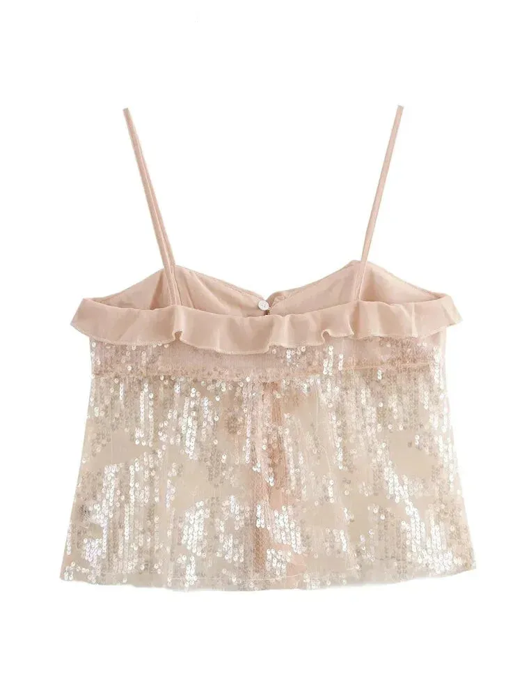 Trendy Sequin Ruffle Cami Top