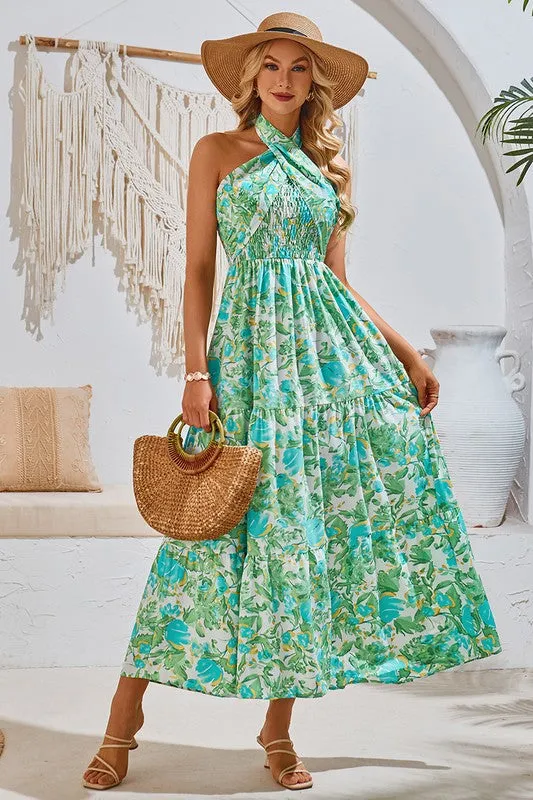 Versatile Floral Maxi Dress - Green