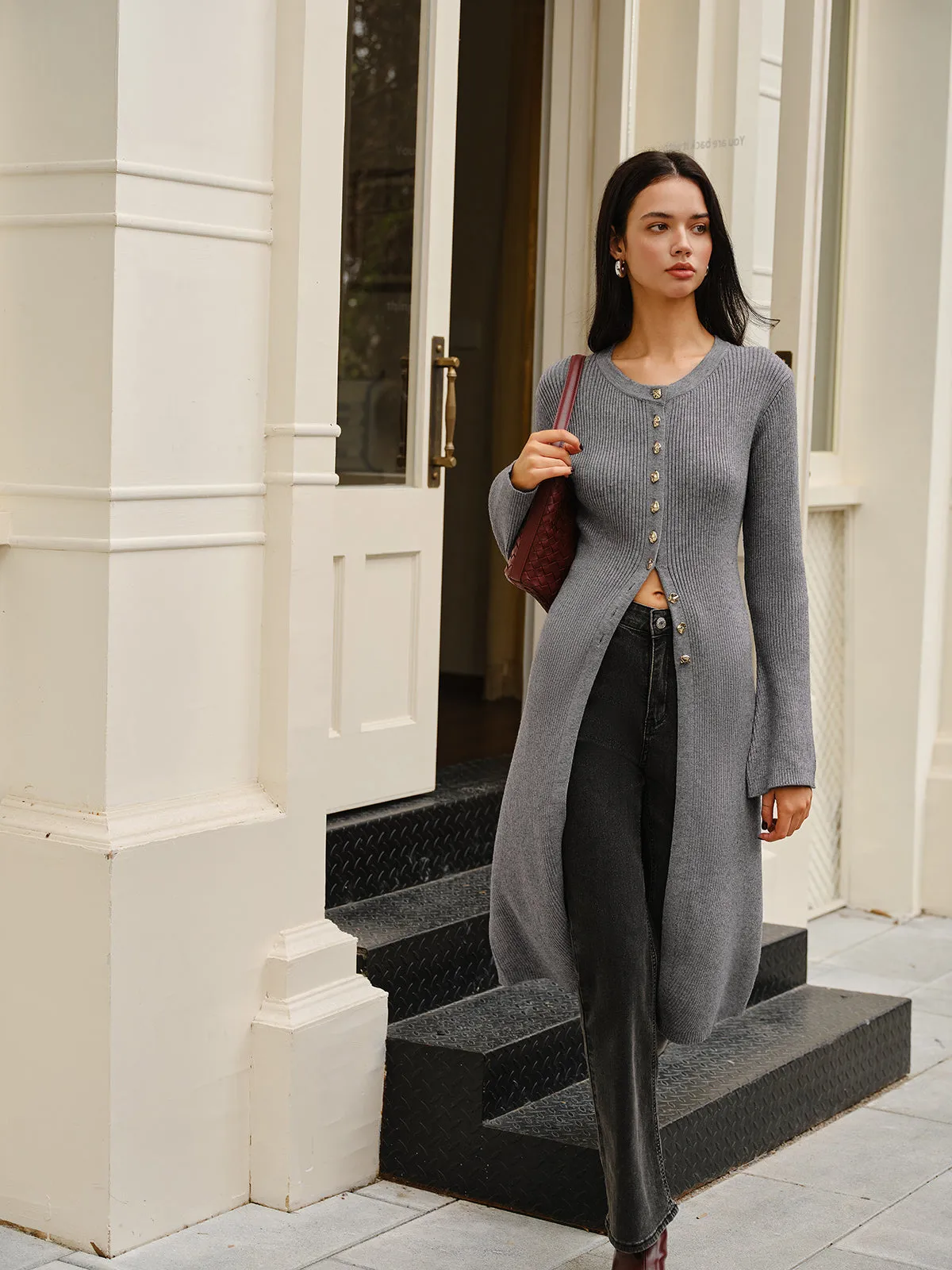 Versatile Metal Breasted Sweater Dress