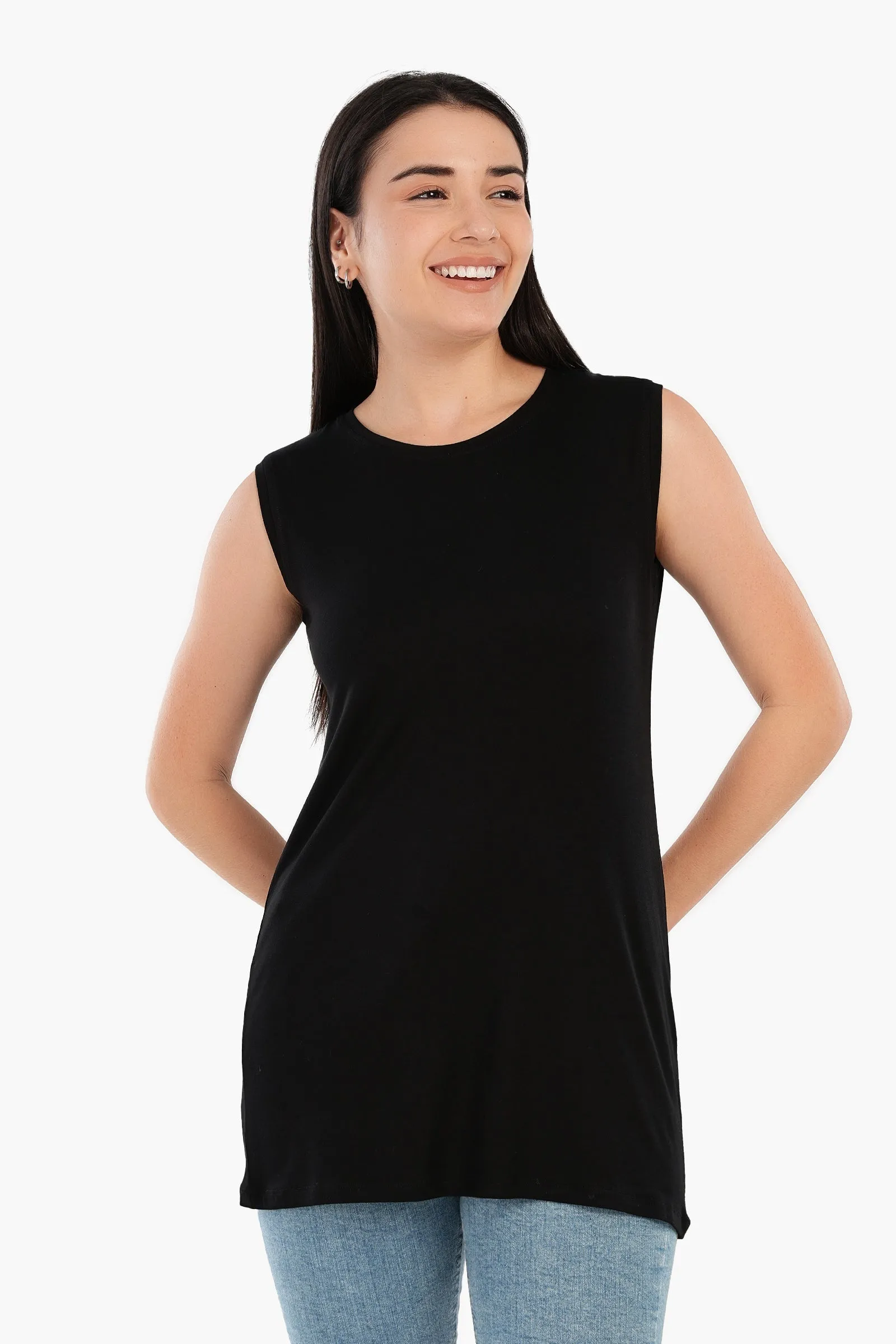 Viscose Sleeveless Long T-Shirt