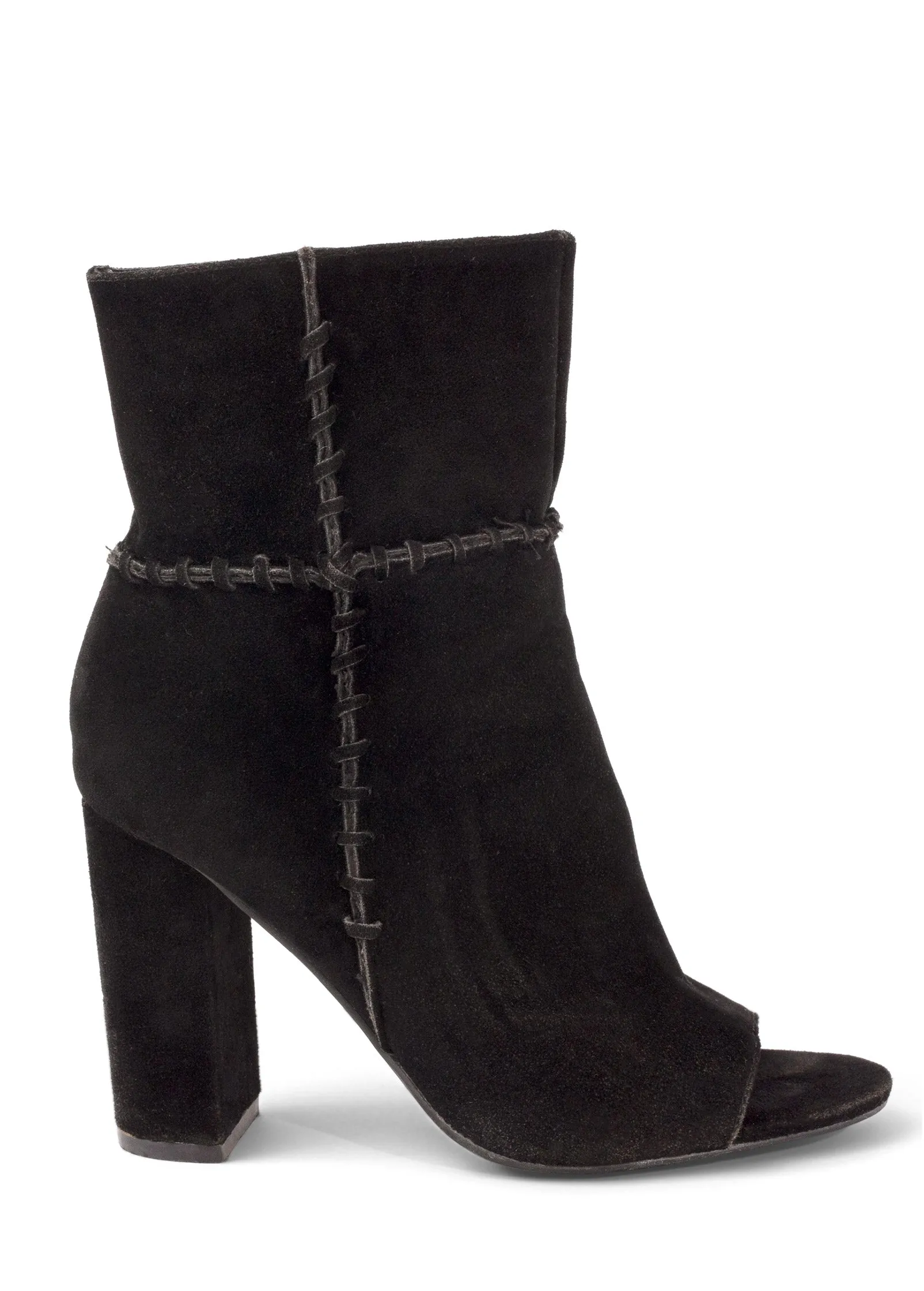 Whipstitch Peep Toe Booties - Black