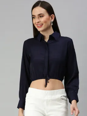 Women's Blue Solid Crop Tops